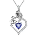 Beautlace 925 Sterling Silver Birthstone Necklace for Women – Rose Flower Heart Pendant Jewelry Gift